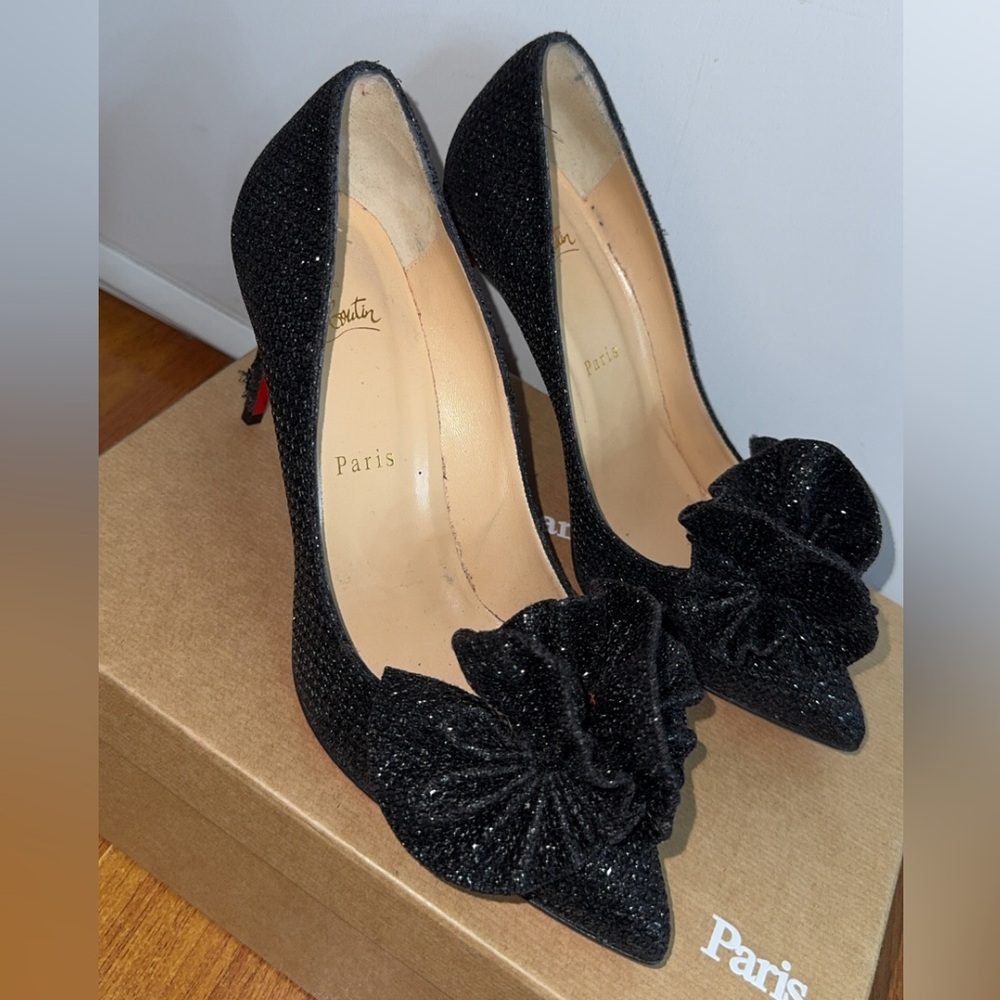Christian Louboutin Black Sparkle Bow Heels
